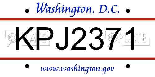 KPJ2371 District Of Columbia License Plate