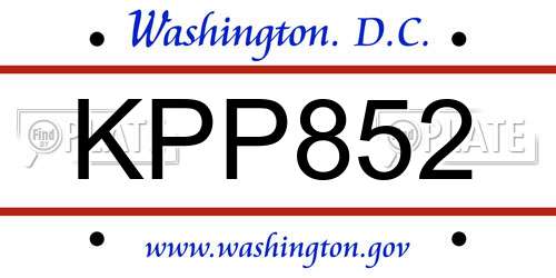 KPP852 District Of Columbia License Plate