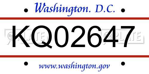 KQ02647 District Of Columbia License Plate