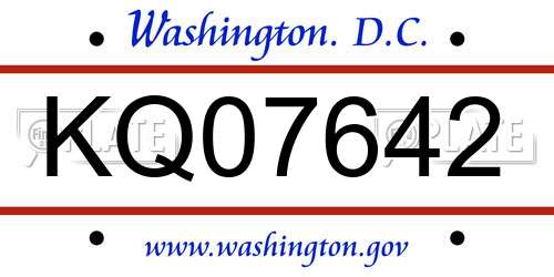 KQ07642 District Of Columbia License Plate