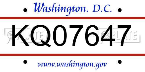 KQ07647 District Of Columbia License Plate