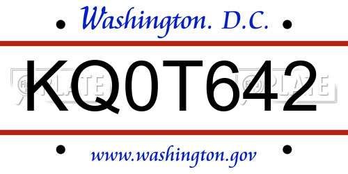 KQ0T642 District Of Columbia License Plate