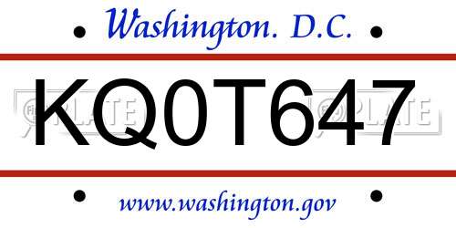 KQ0T647 District Of Columbia License Plate