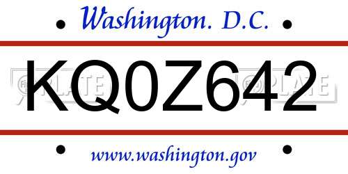 KQ0Z642 District Of Columbia License Plate