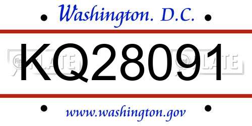 KQ28091 District Of Columbia License Plate