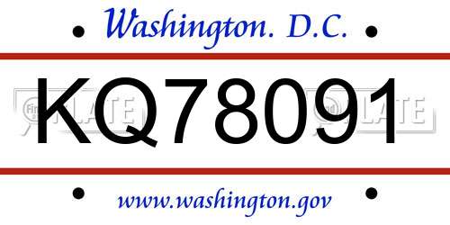 KQ78091 District Of Columbia License Plate