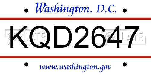 KQD2647 District Of Columbia License Plate