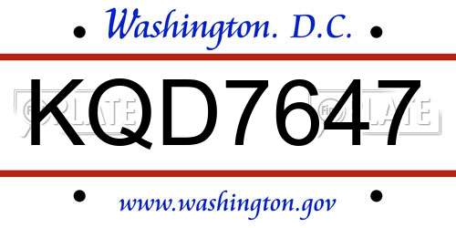 KQD7647 District Of Columbia License Plate