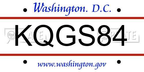 KQGS84 District Of Columbia License Plate