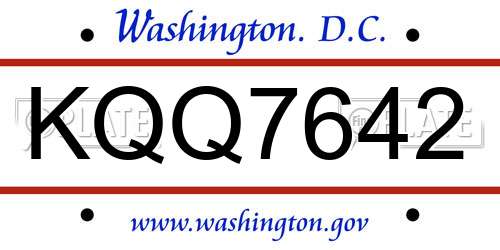 KQQ7642 District Of Columbia License Plate