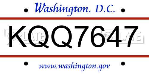 KQQ7647 District Of Columbia License Plate