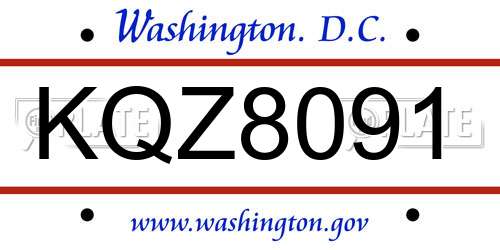KQZ8091 District Of Columbia License Plate