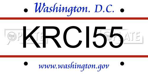 KRCI55 District Of Columbia License Plate