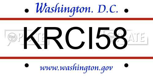 KRCI58 District Of Columbia License Plate
