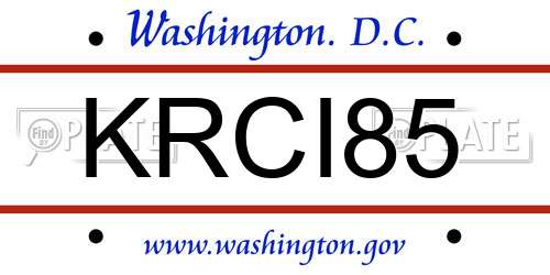 KRCI85 District Of Columbia License Plate