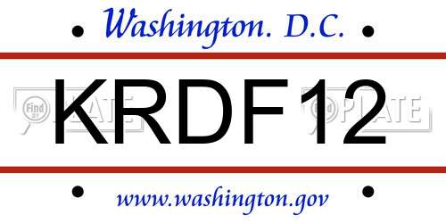 KRDF12 District Of Columbia License Plate