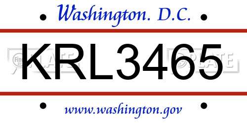 KRL3465 District Of Columbia License Plate