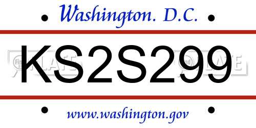 KS2S299 District Of Columbia License Plate