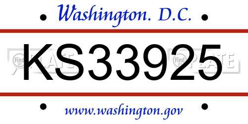 KS33925 District Of Columbia License Plate
