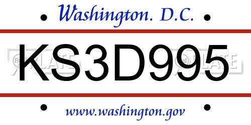 KS3D995 District Of Columbia License Plate
