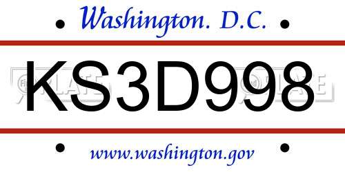 KS3D998 District Of Columbia License Plate