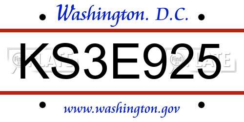 KS3E925 District Of Columbia License Plate