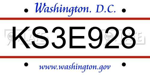 KS3E928 District Of Columbia License Plate