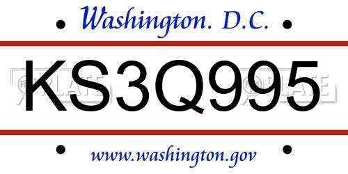 KS3Q995 District Of Columbia License Plate