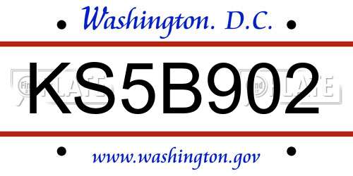 KS5B902 District Of Columbia License Plate