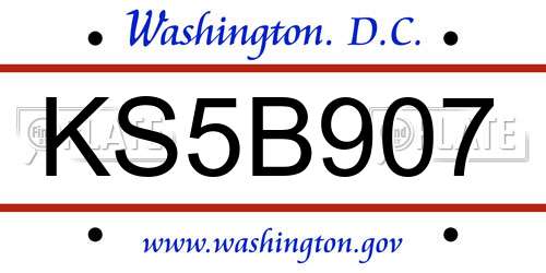 KS5B907 District Of Columbia License Plate