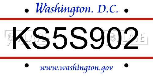 KS5S902 District Of Columbia License Plate