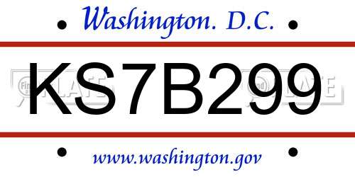 KS7B299 District Of Columbia License Plate