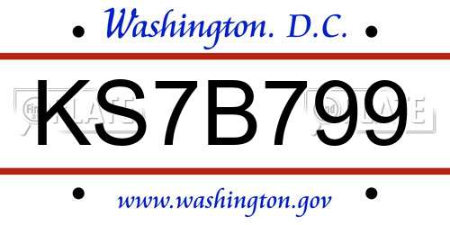 KS7B799 District Of Columbia License Plate