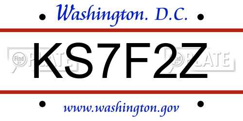 KS7F2Z District Of Columbia License Plate