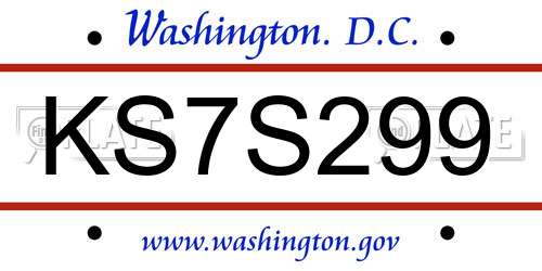 KS7S299 District Of Columbia License Plate