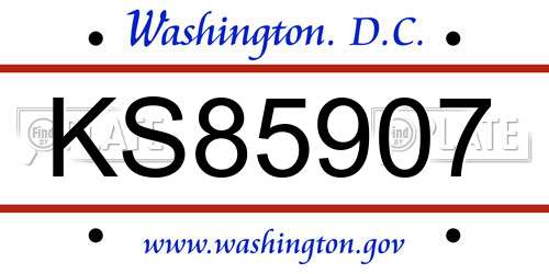 KS85907 District Of Columbia License Plate
