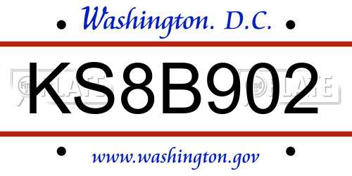 KS8B902 District Of Columbia License Plate