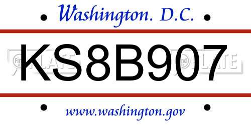 KS8B907 District Of Columbia License Plate