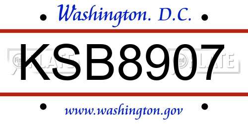 KSB8907 District Of Columbia License Plate