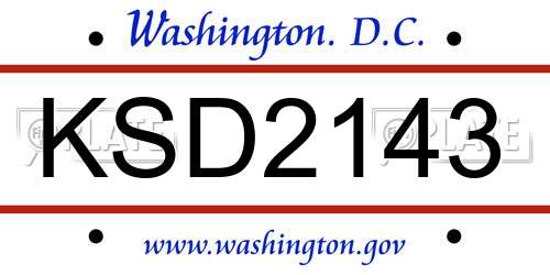 KSD2143 District Of Columbia License Plate