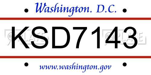 KSD7143 District Of Columbia License Plate