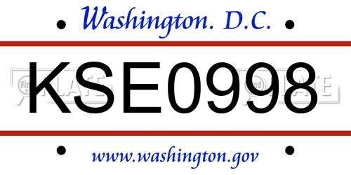 KSE0998 District Of Columbia License Plate