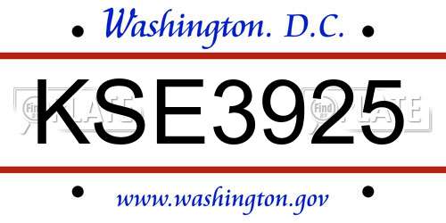 KSE3925 District Of Columbia License Plate