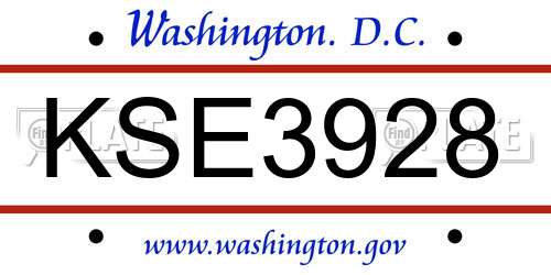 KSE3928 District Of Columbia License Plate