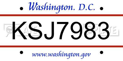 KSJ7983 District Of Columbia License Plate