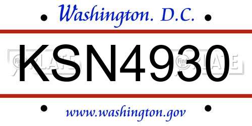 KSN4930 District Of Columbia License Plate