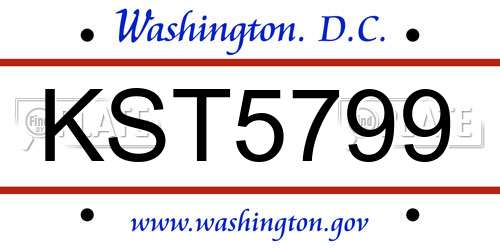 KST5799 District Of Columbia License Plate