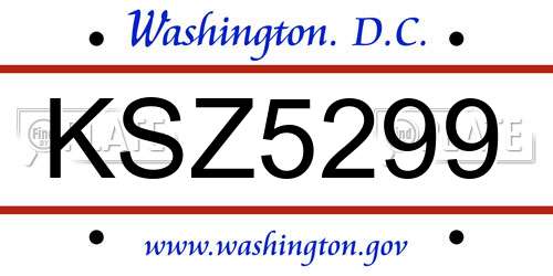 KSZ5299 District Of Columbia License Plate