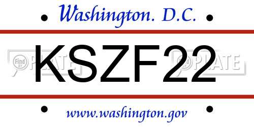 KSZF22 District Of Columbia License Plate