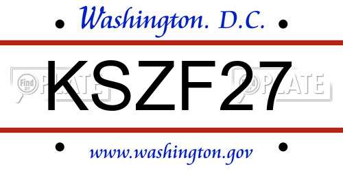 KSZF27 District Of Columbia License Plate